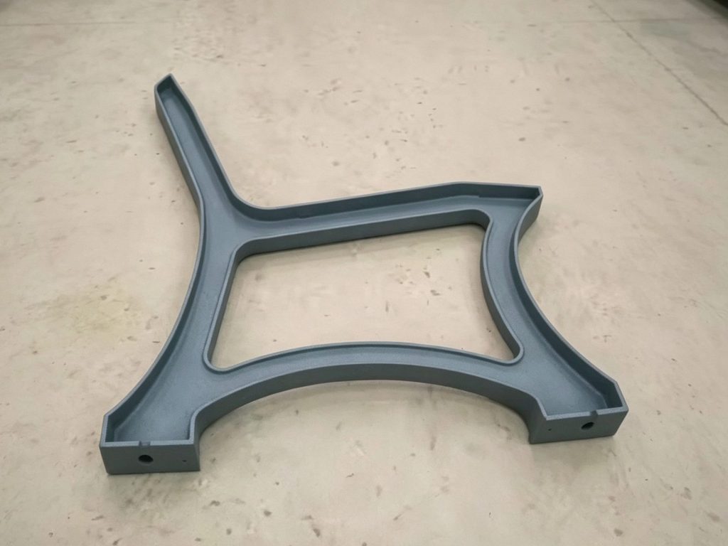 Single cast iron street bench leg frame top view, factory production sample