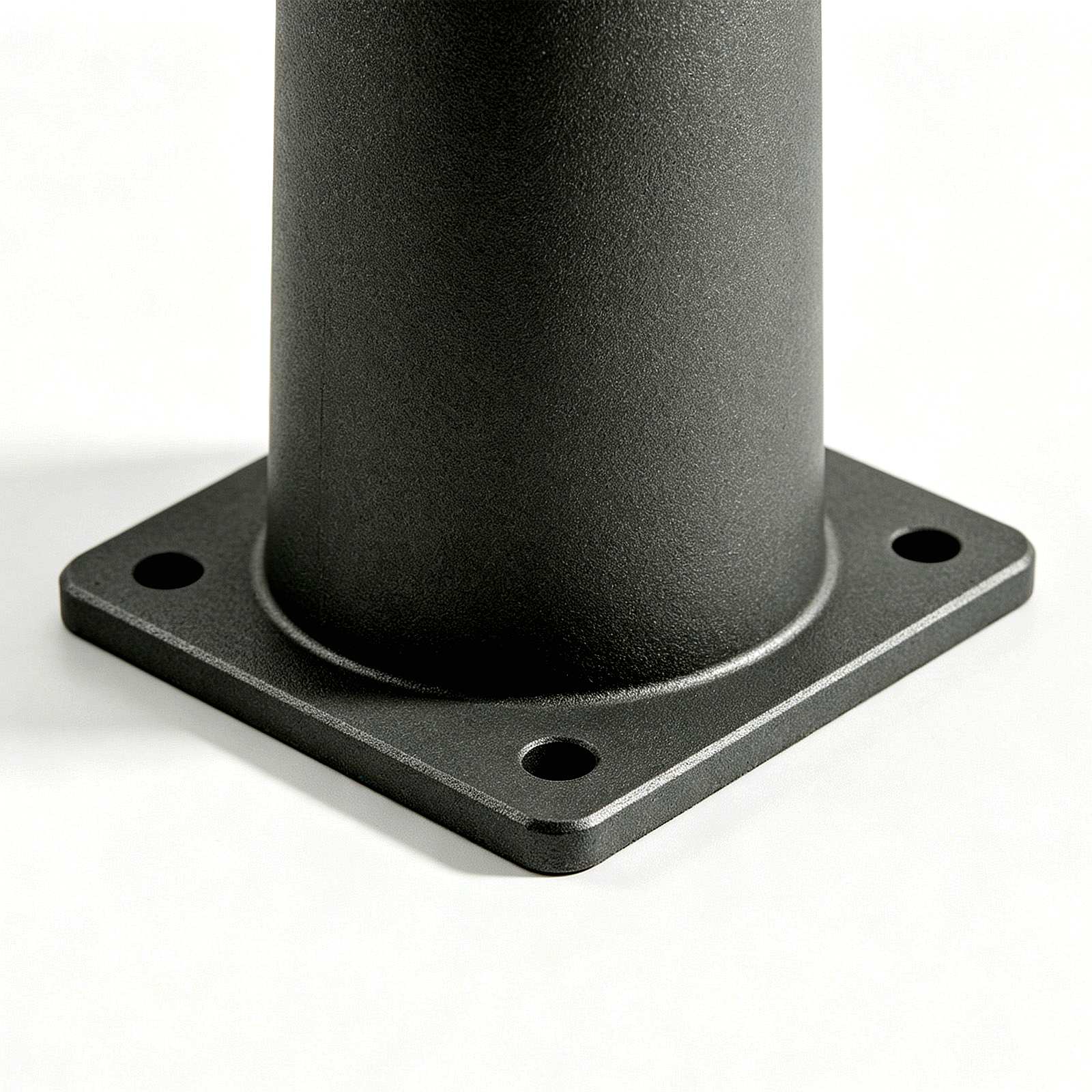Square base plate of metal traffic bollard close up