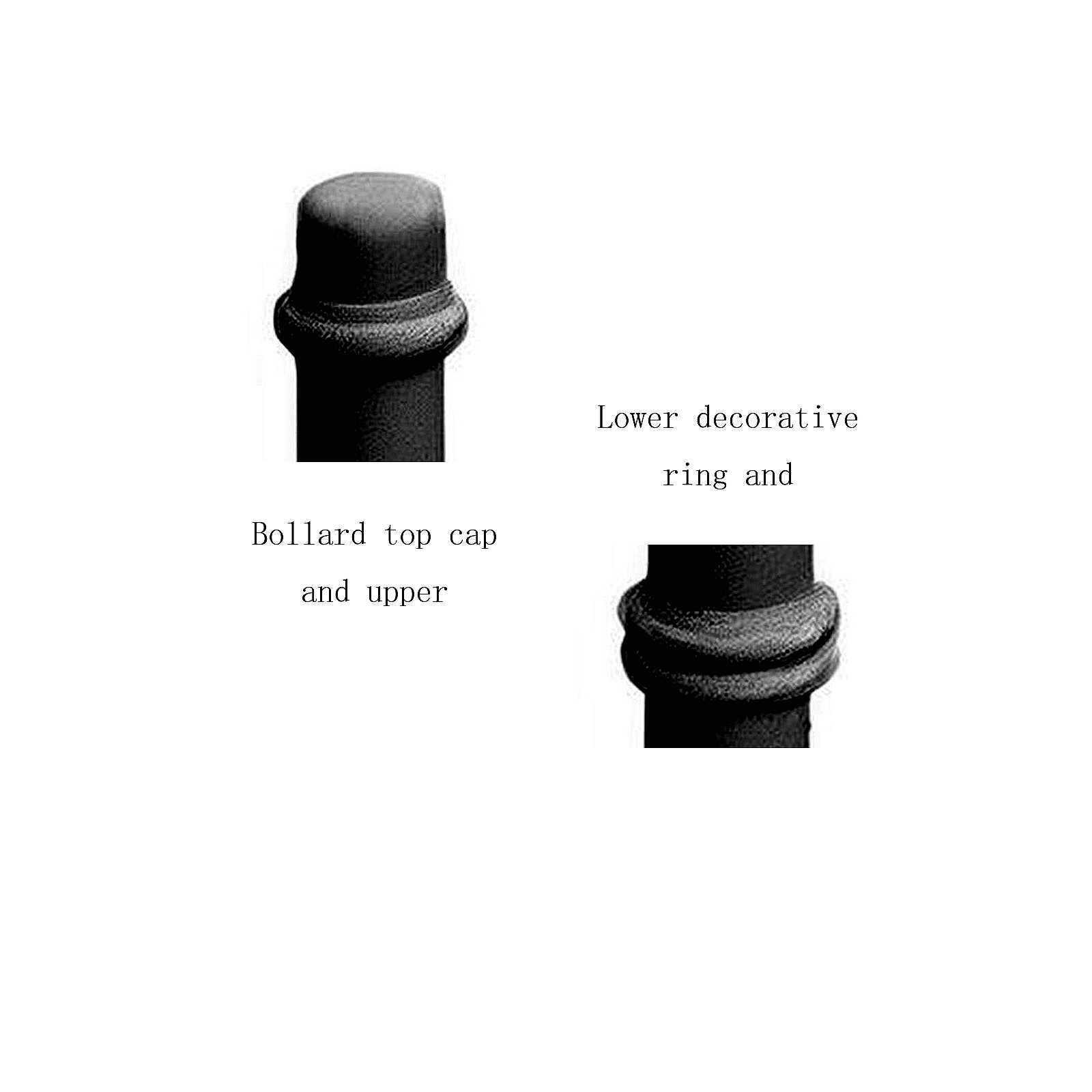 Ornamental bollard top cap and lower decorative ring close‑up, antique street furniture