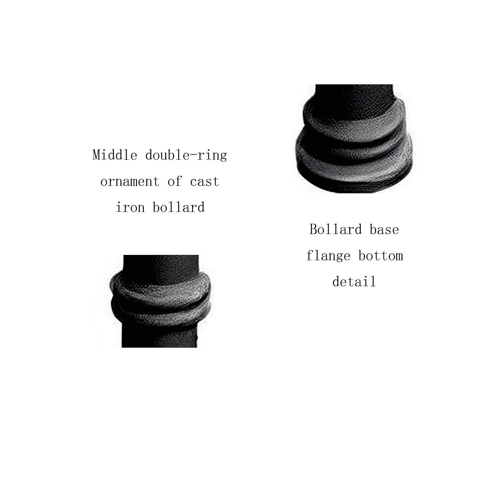 Cast iron bollard close‑up, middle double‑ring ornament and base flange detail