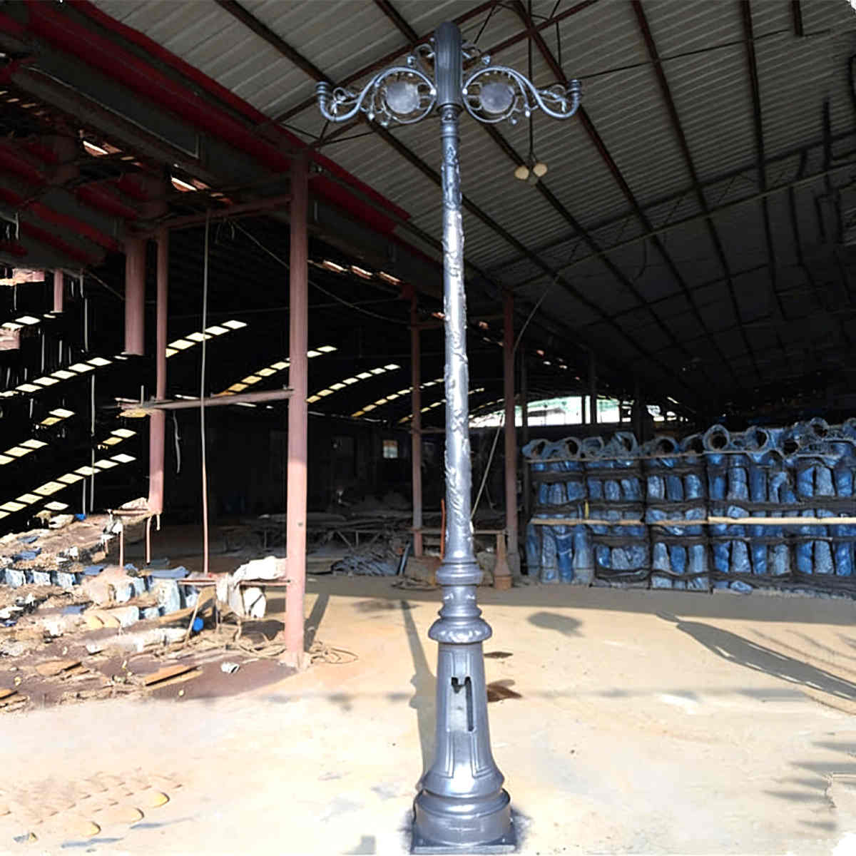 Premium Cast Iron Lamp Post: 3.6m Double-Arm Antique Street Light for Gardens