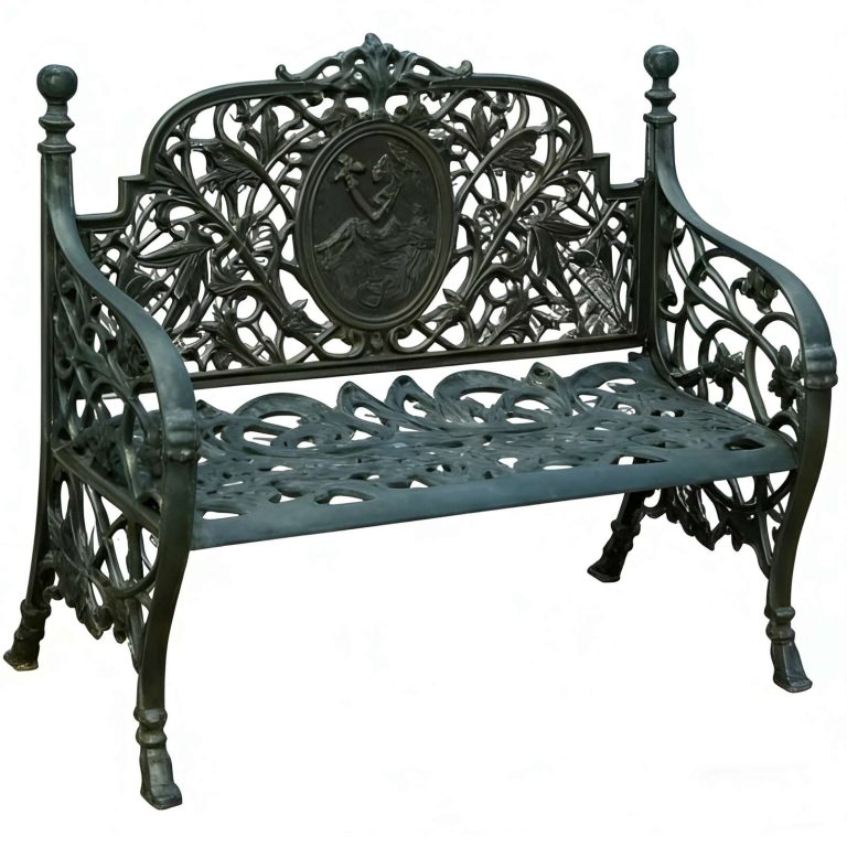 Art Nouveau Cast Iron Garden Bench Hs B032 With Central Medallion