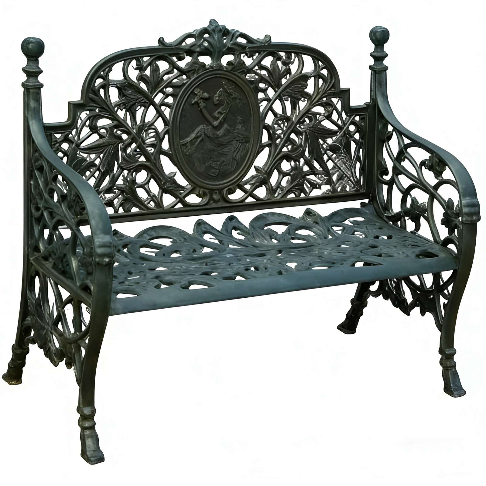 Art Nouveau Cast Iron Garden Bench HS-B032 with Central Medallion