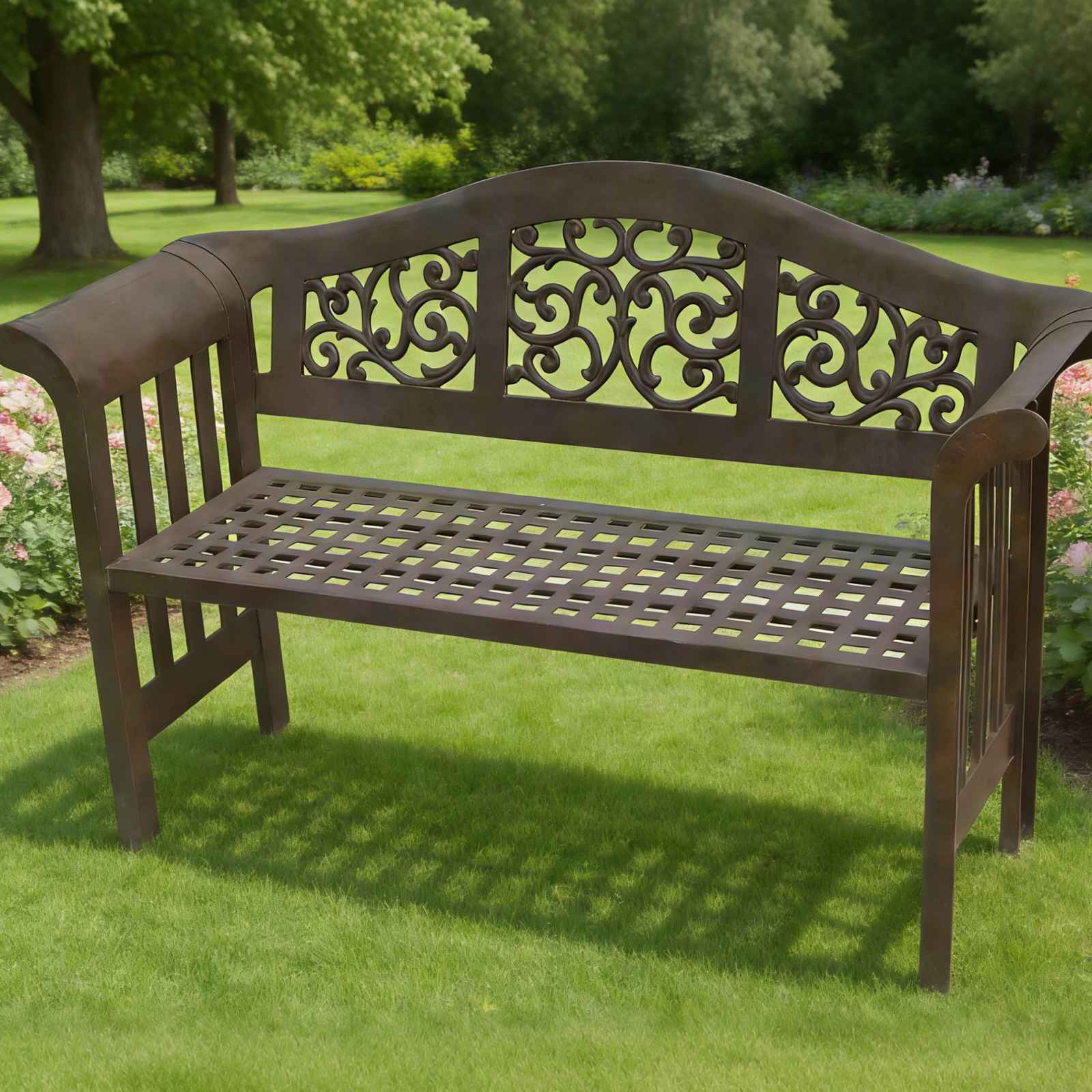 Cast Iron Garden Bench with Ornate Scrollwork HS-B028, Ornate Cast Iron Garden Bench