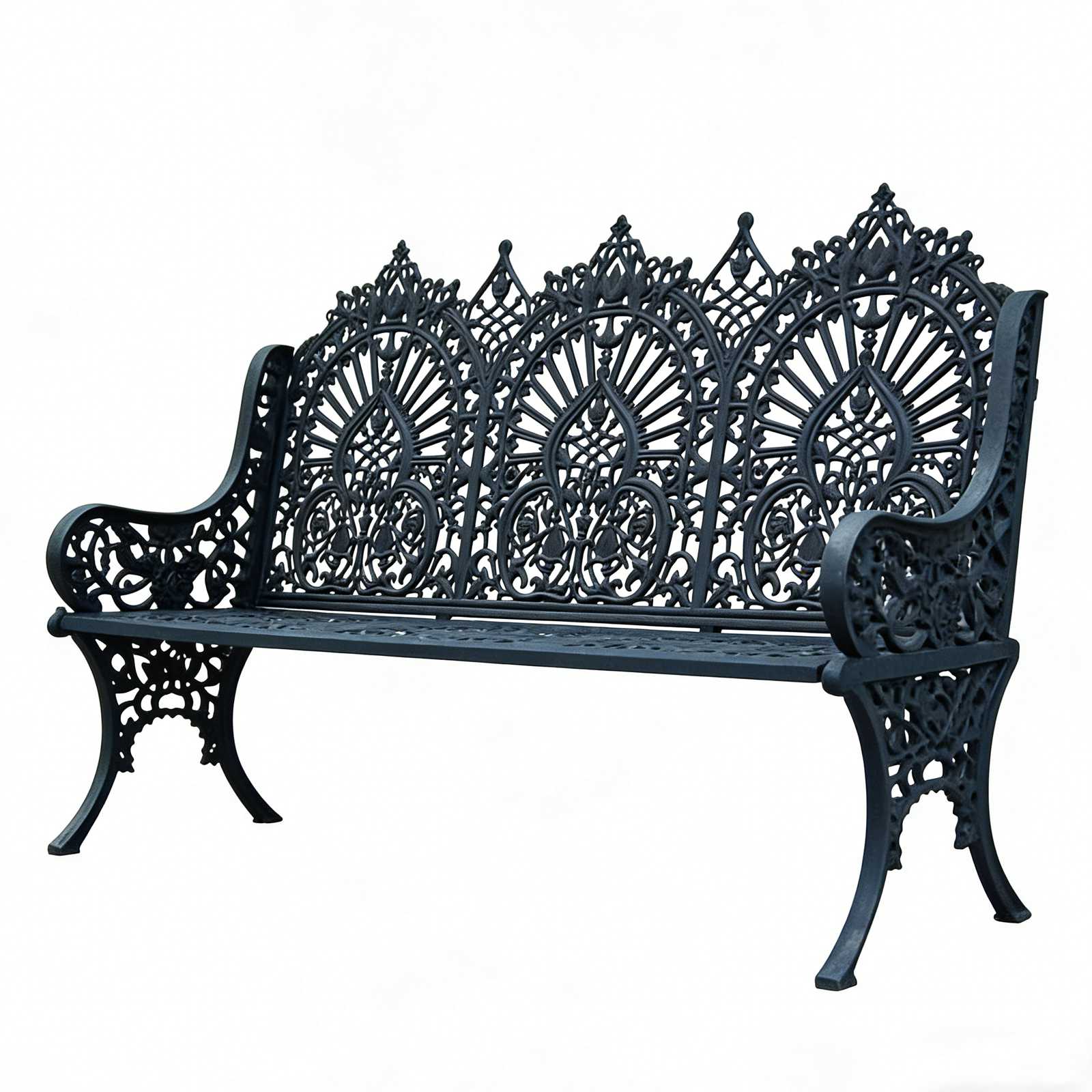 Cast Iron Garden Bench with Royal Peacock Design HS-B030