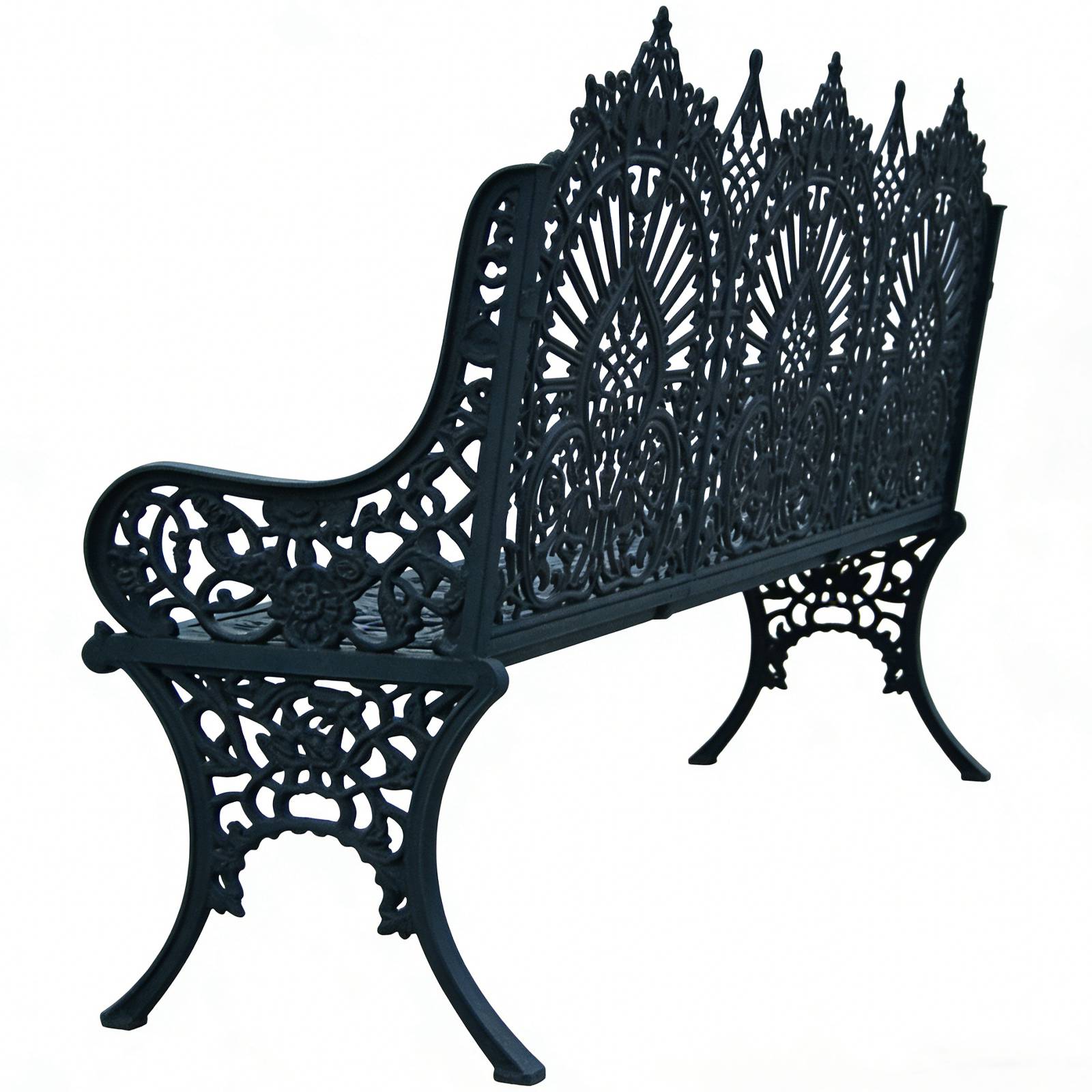 Cast Iron Garden Bench with Royal Peacock Design HS-B030, Peacock Motif Cast Iron Bench