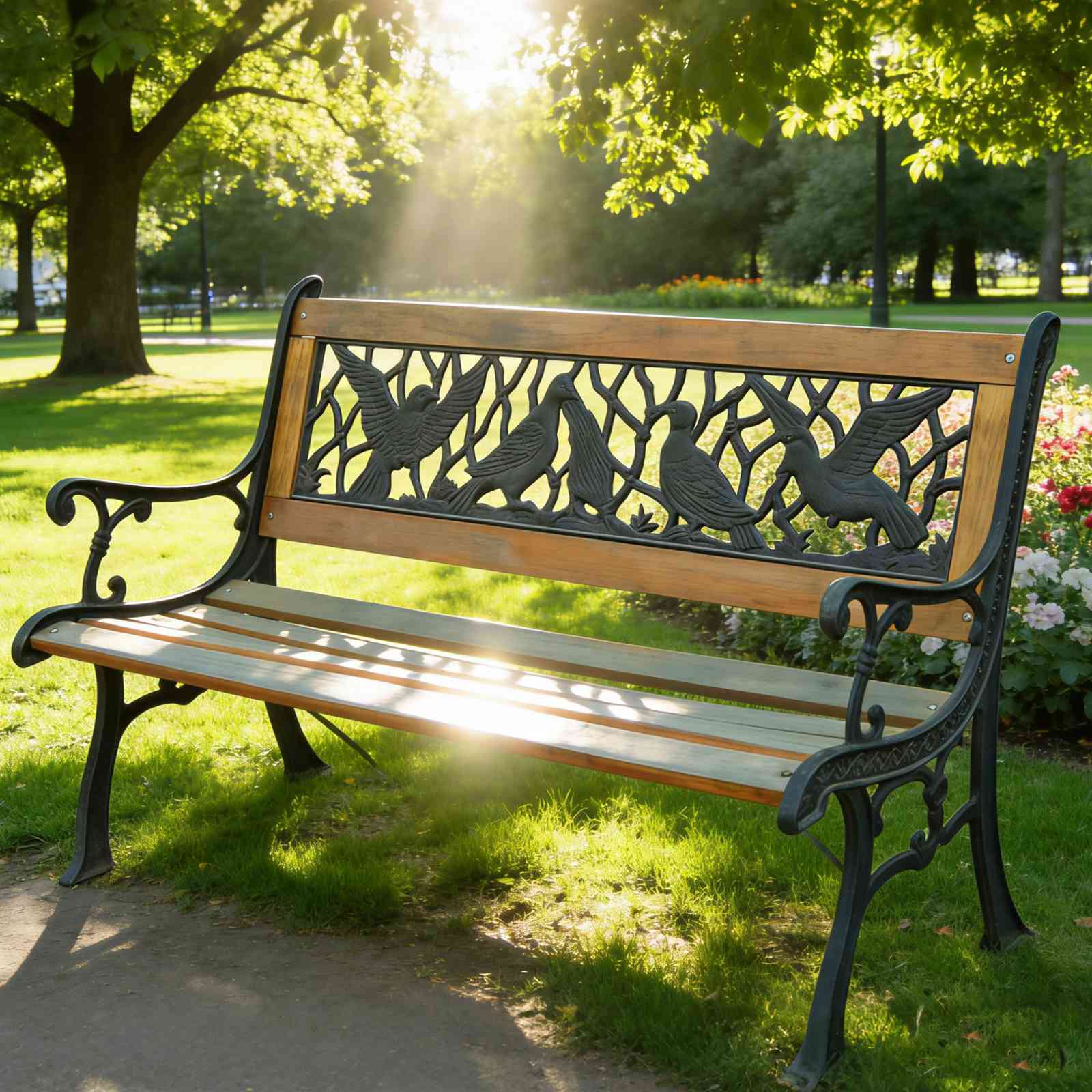 HS-B026 Cast Aluminum Park Bench | Ornamental & Weatherproof Garden Seat, Cast Aluminum Park Bench