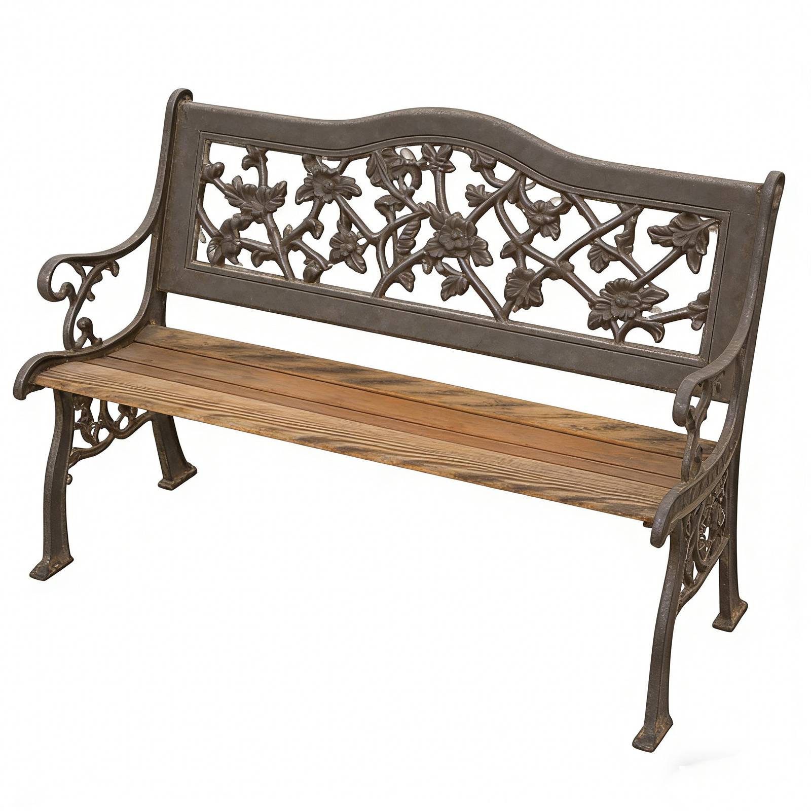 Rose Motif Cast Iron & Wood Garden Bench HS-B029