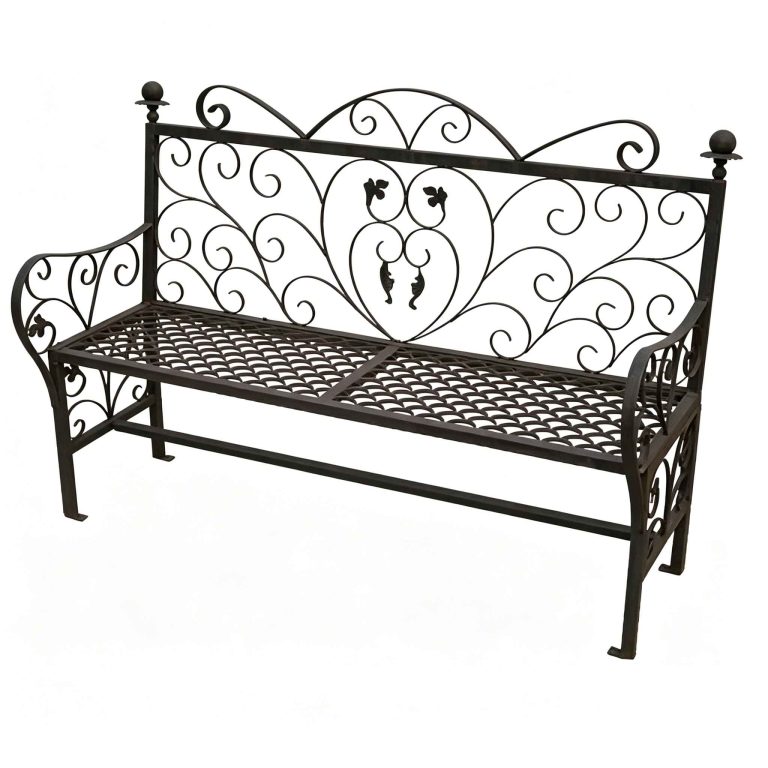 Hs B038 Hand Forged Floral Cast Iron Garden Bench