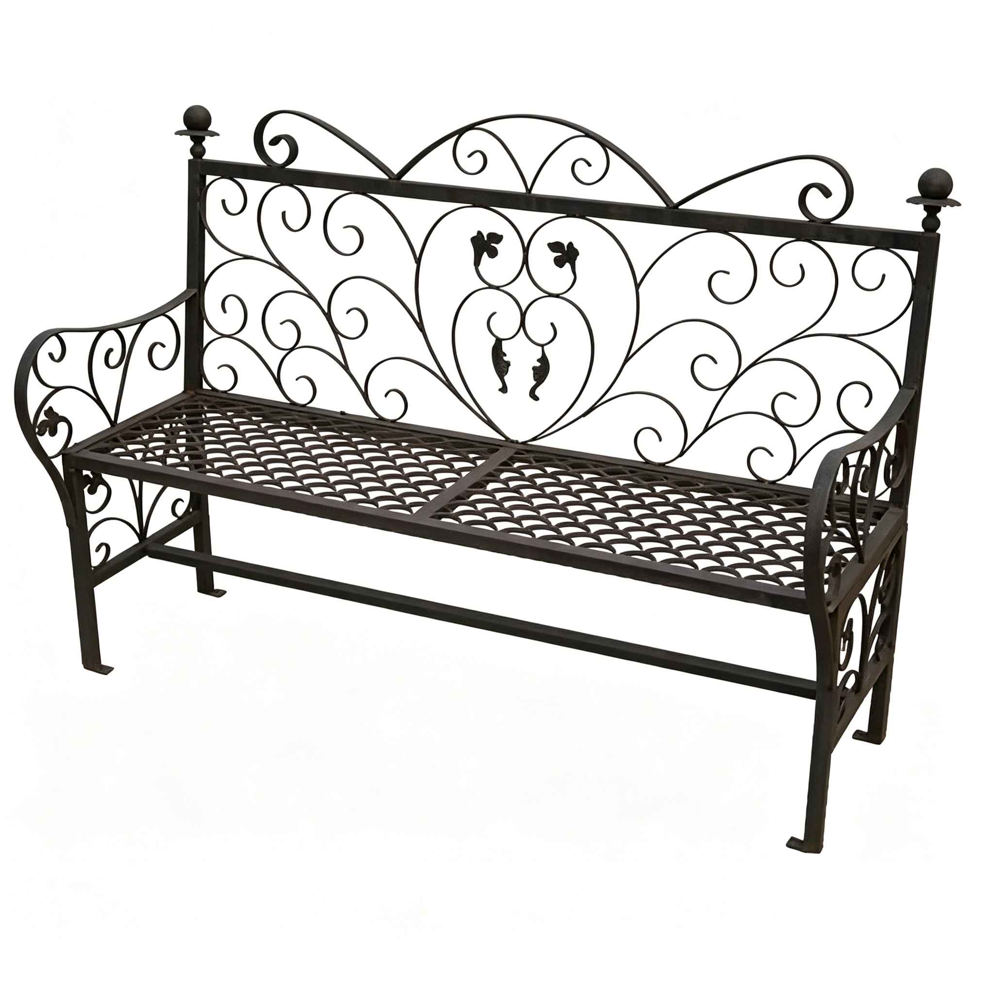 HS-B038 Hand-Forged Floral Cast Iron Garden Bench