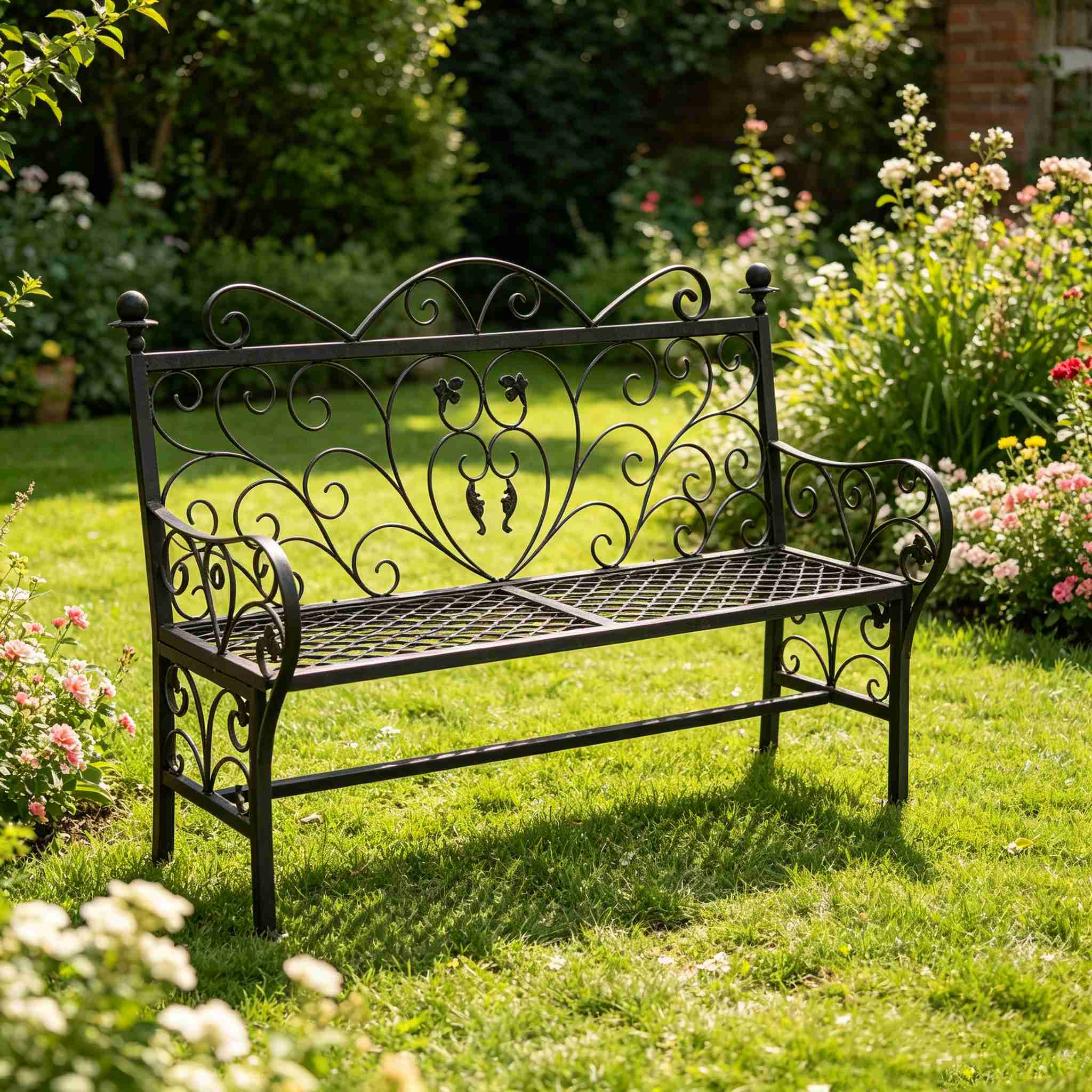 HS-B038 Hand-Forged Floral Cast Iron Garden Bench, Hand-forged floral cast iron garden bench