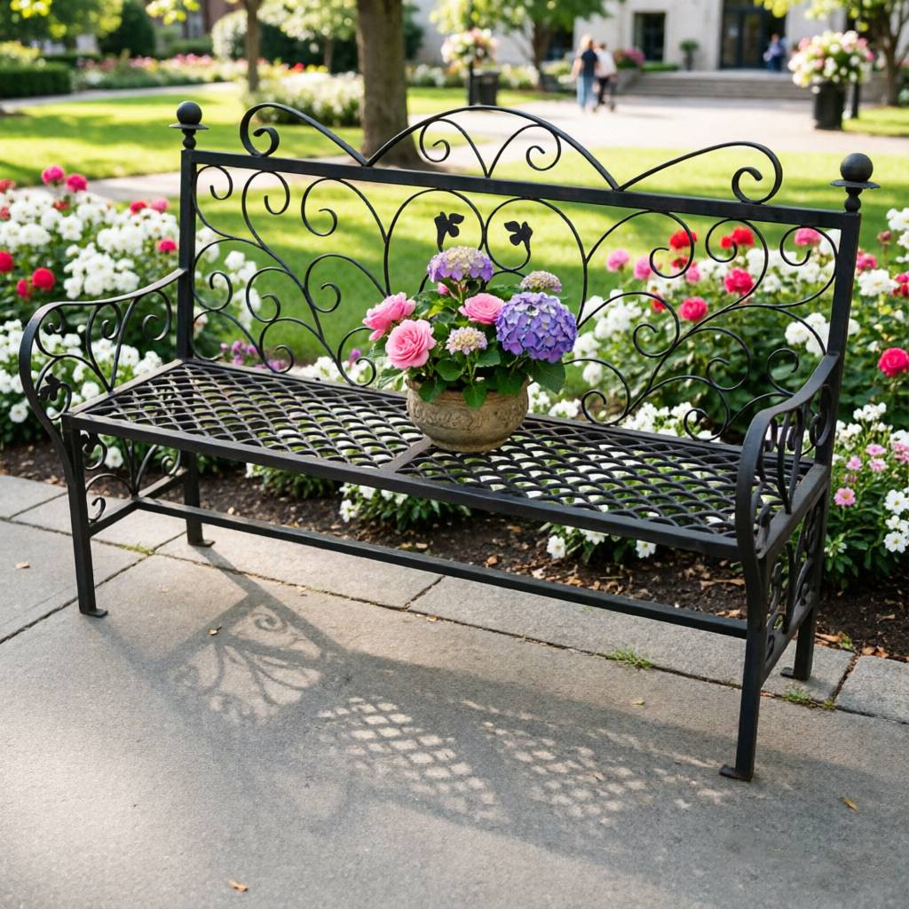 HS-B038 Hand-Forged Floral Cast Iron Garden Bench, Hand-forged floral cast iron garden bench