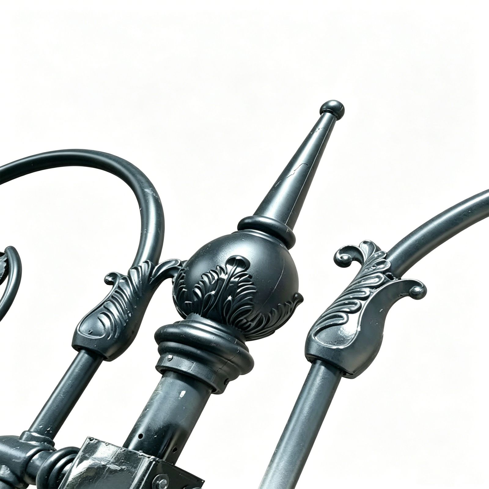 Heavy-duty cast iron construction and weather-resistant coating close-up