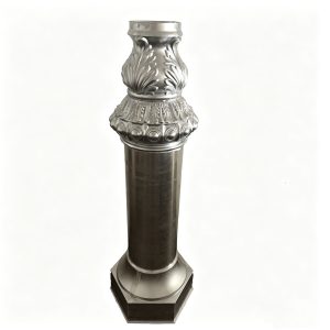 Cast aluminum lamp post HS-L055 with ornate leaf-patterned base, 140cm height, gray finish for municipal street lighting projects.