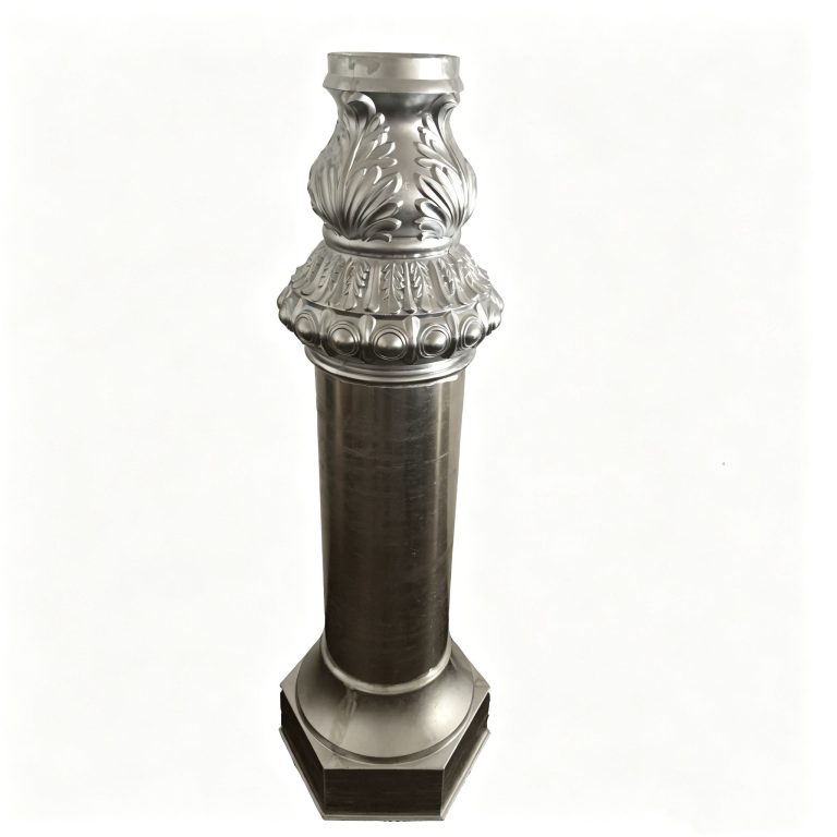 Cast aluminum lamp post HS-L055 with ornate leaf-patterned base, 140cm height, gray finish for municipal street lighting projects.