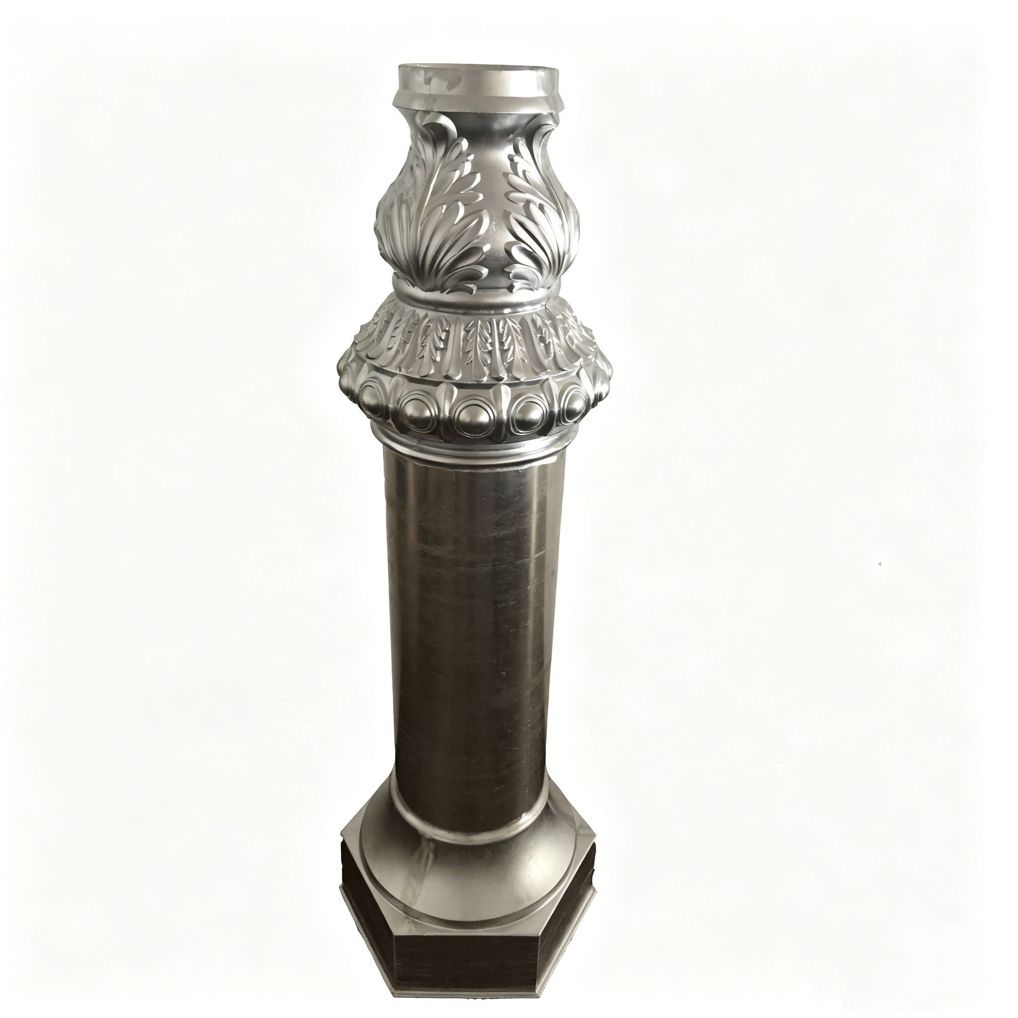 Cast aluminum lamp post HS-L055 with ornate leaf-patterned base, 140cm height, gray finish for municipal street lighting projects.
