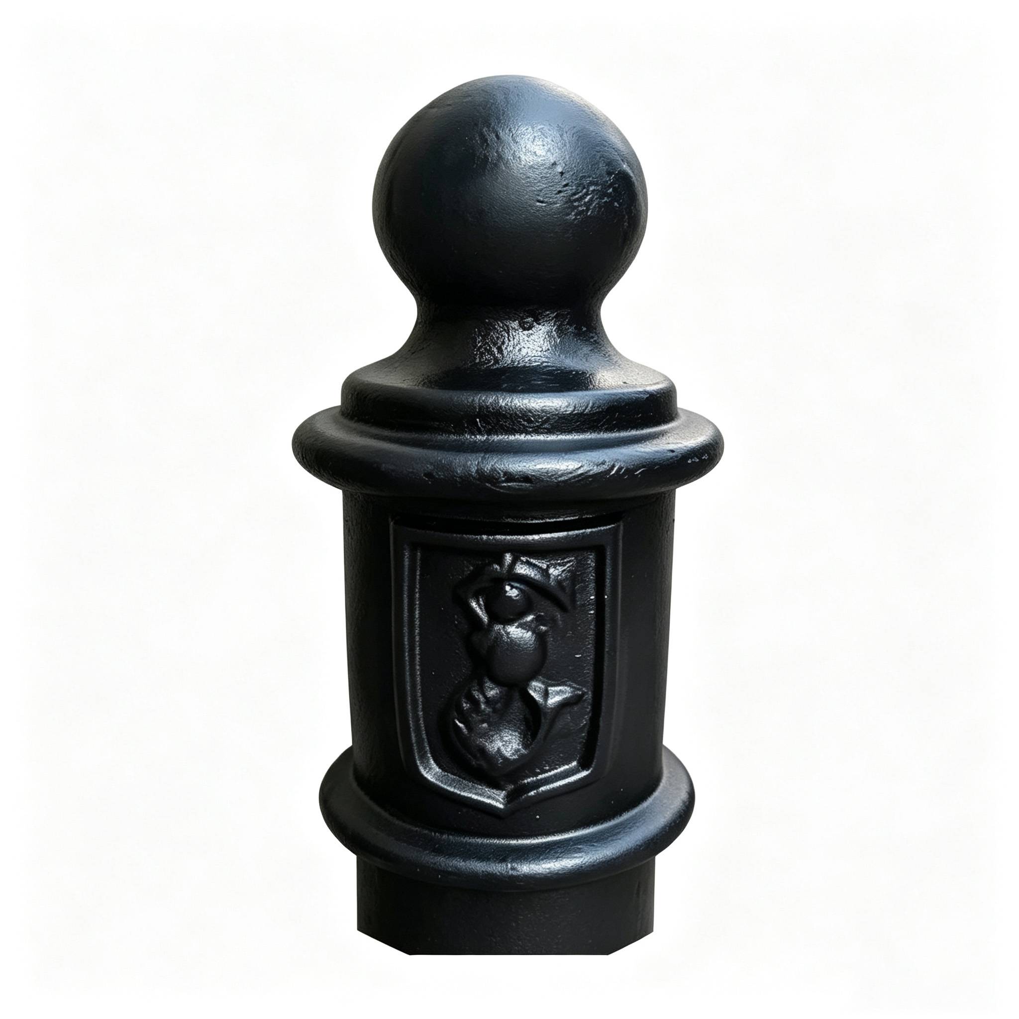 HS-CB031 heavy cast iron bollard base with embossed plaque, white background