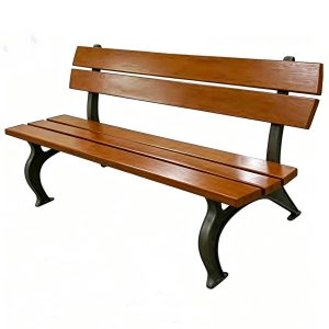 Cast iron park bench legs with optional wooden slats, classic curved outdoor municipal park bench, white background product shot