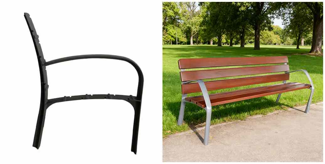 RModern cast iron park bench frame with silver armrest, lightweight bench leg for outdoor park and commercial seatingecommended Ductile Iron Bench Legs For International Buyers
