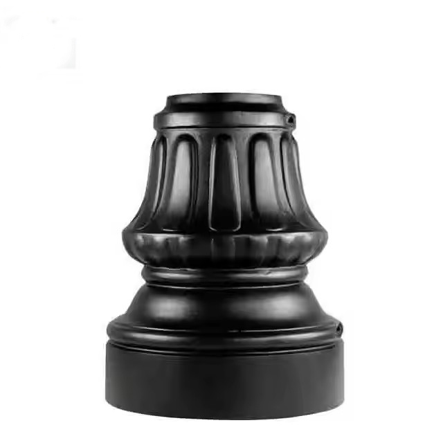 Short black cast aluminium lamp base with bell‑shaped curved moulding and round base