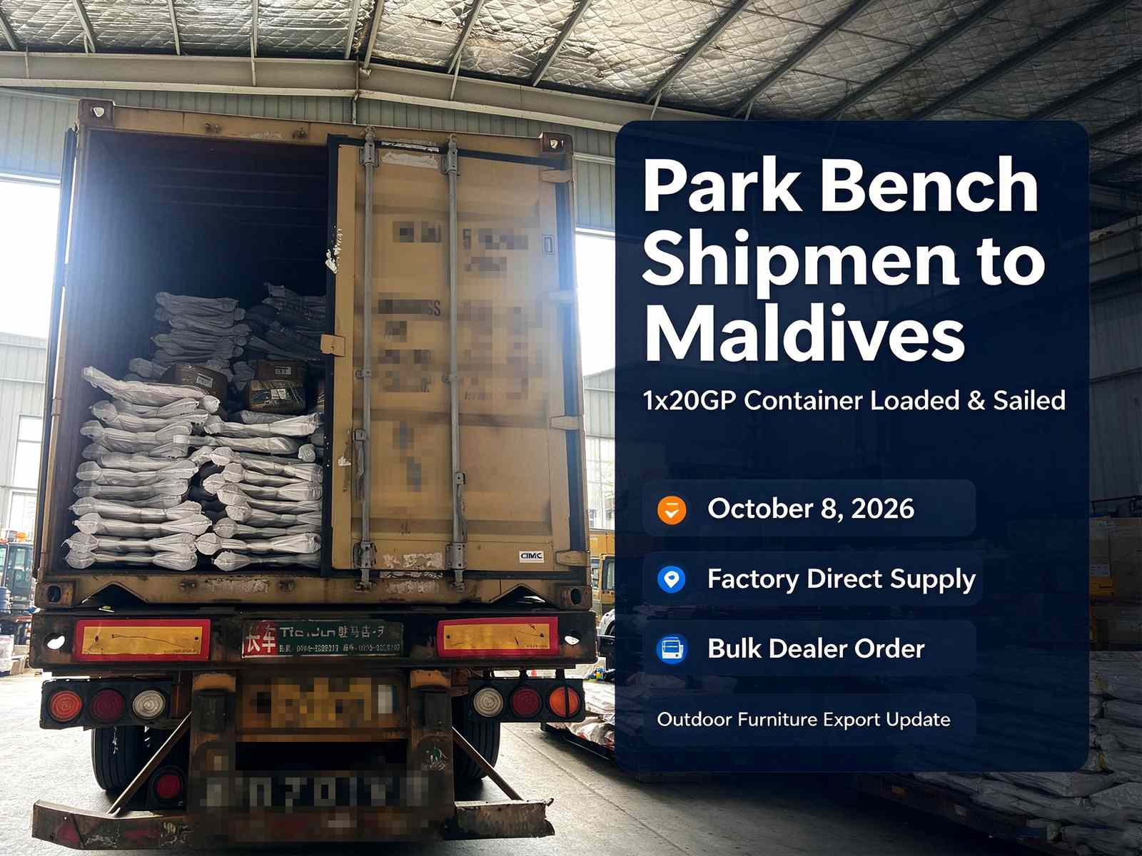 Park Bench 1x20gp Container Shipment Sailed To Maldives 2026